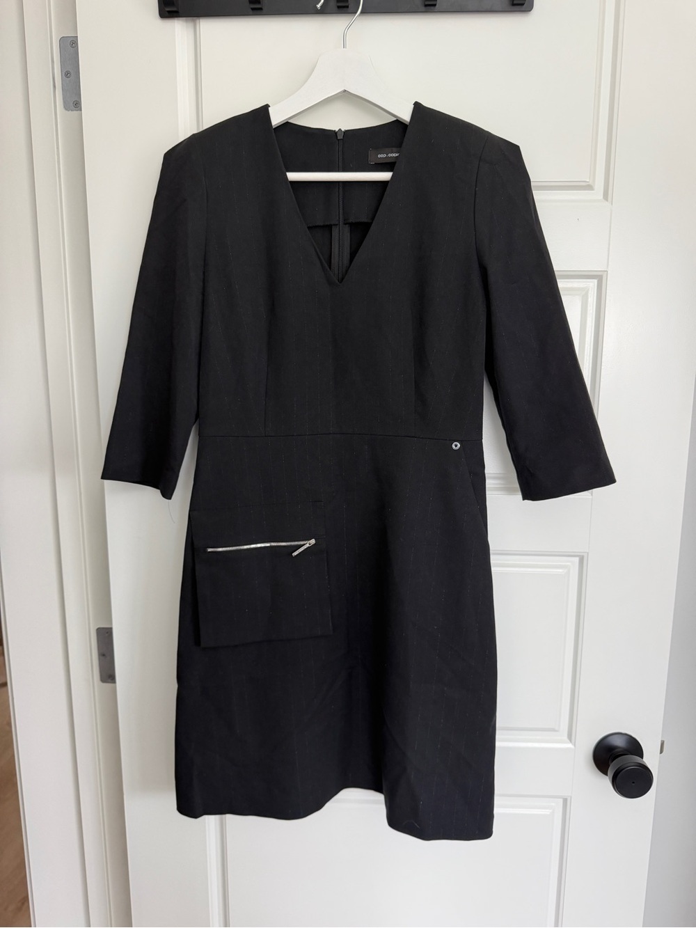 Cop.Copine Black V-Neck Midi Dress with Zip Pocket